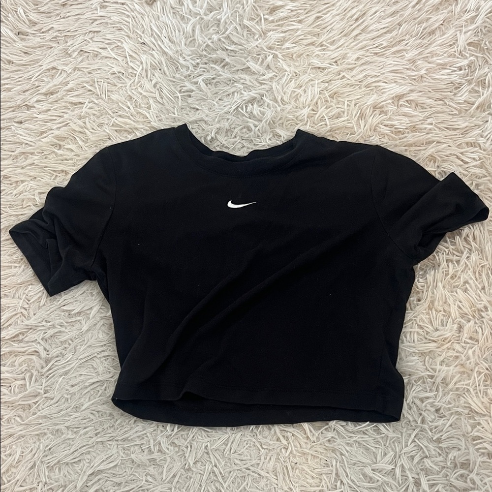 Nike Black Cropped Tee with White Swoosh